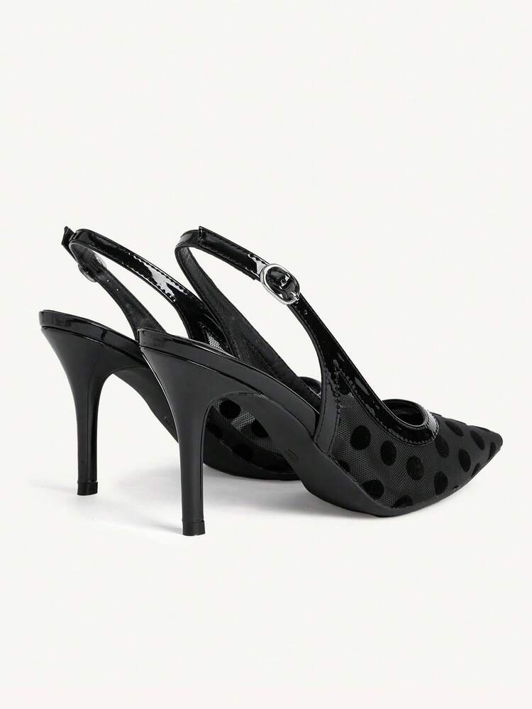 CUCCOO CHICEST Pointed Polka Dot Mesh Fine High Heel Slingback, Korean Retro Style, Combined With Polka Dot Elements + Pointed Design, Sweet And Elegant, Suitable For 18-40 Year Old Office Workers, Young Women, Daily Commuting, Dating Dinner, Light Workplace Occasions Can Wear Wedding Shoes Spring Shoes Bride Shoes
