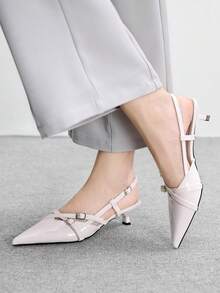 CUCCOO BIZCHIC 女士尖头交叉绑带舒适高跟鞋，黑白配色，适合工作和日常穿着 - 白色 - 查看 3