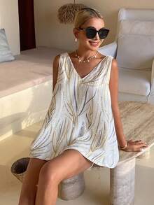 Livesso 女士亮片刺绣无袖衬衫，夏季时尚 - 米色 - 查看 1