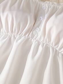 SHEIN 优雅甜美少女 BM 风格方领泡泡袖露脐吊带 T 恤，白色（女款） - 白色 - 查看 4