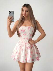 Sweetina 女士印花宽松喇叭迷你连衣裙 - 粉色 - 查看 6