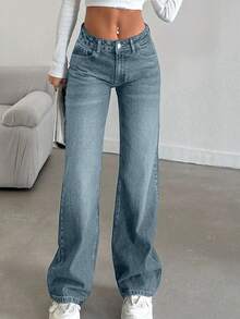 LOW RISE STRAIGHT CYT WOMEN BLUE JEAN - Dusty Blue - View 6