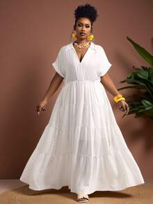 Truni 大码女士优雅白色连衣裙,宽松长款,腰间饰有编织腰带,适合度假、下午茶、邮轮、城市驾车、波西米亚风、音乐节、海滩装扮、复活节、优雅连衣裙、度假装、音乐会装、热带度假装、波西米亚风服装,春夏秋季皆宜。 - 白色 - 查看 7