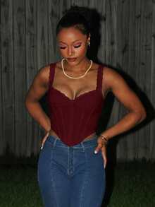 Steph T White Lace Camisole Top For Women, White Bra, Women Bra, Fall/Autumn - Burgundy - View 3