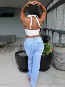 Steph T Top Blanco De Cuello Halter Con Cordones En La Parte Delantera - Blanco - Ver 2