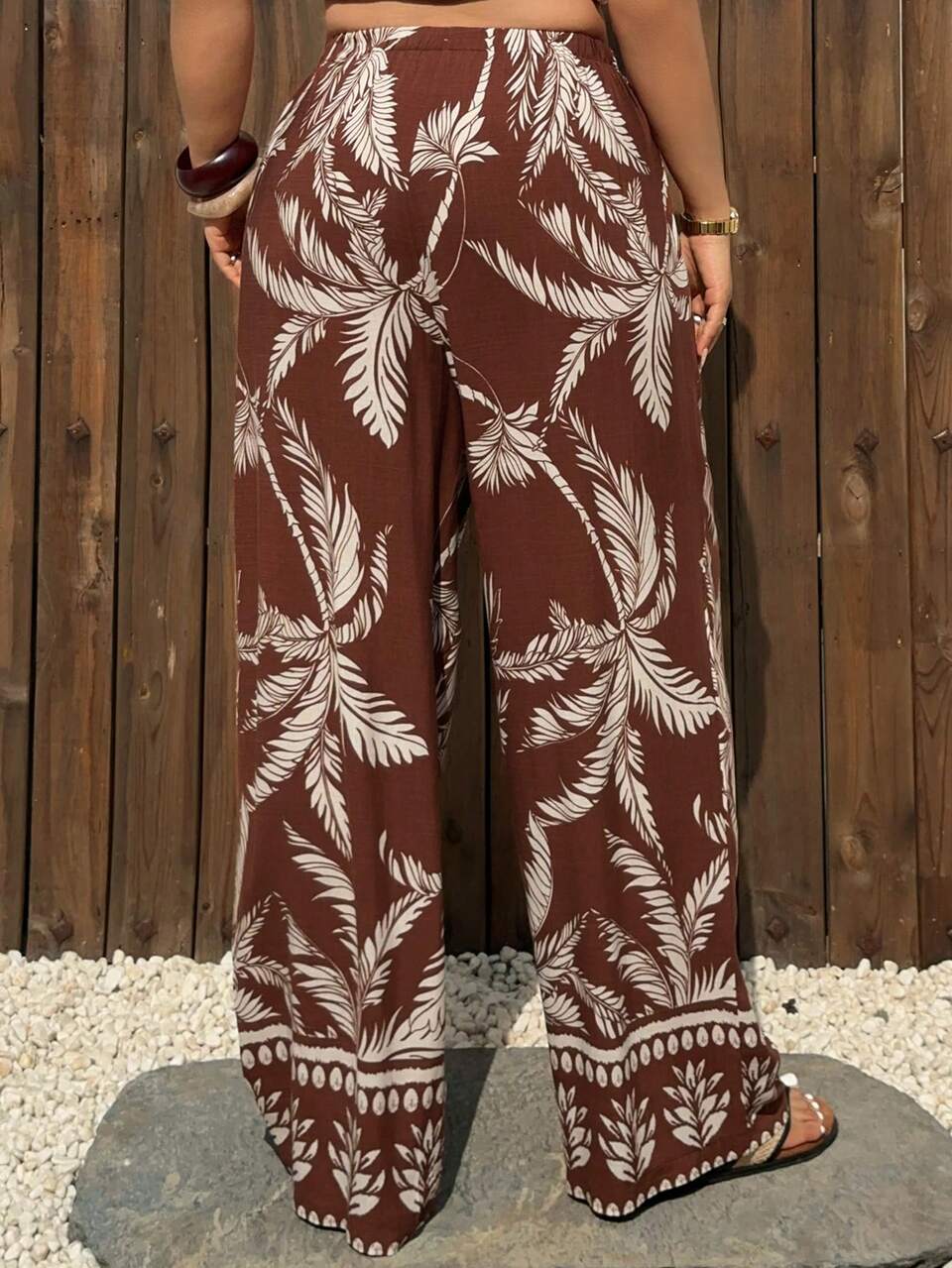 Dazy Plus Plus Size Women Tropical Plant Print Drawstring Waist Pajama Pants