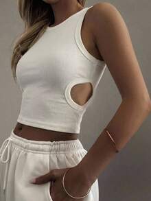 女士夏季圆领露背镂空修身短款休闲性感吊带背心 Y2k - 白色 - 查看 3