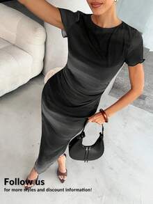 Lavishia Đầm ngắn tay in họa tiết thời trang dành cho nữ, thích hợp cho mùa xuân/hè. - màu đen - Xem 1