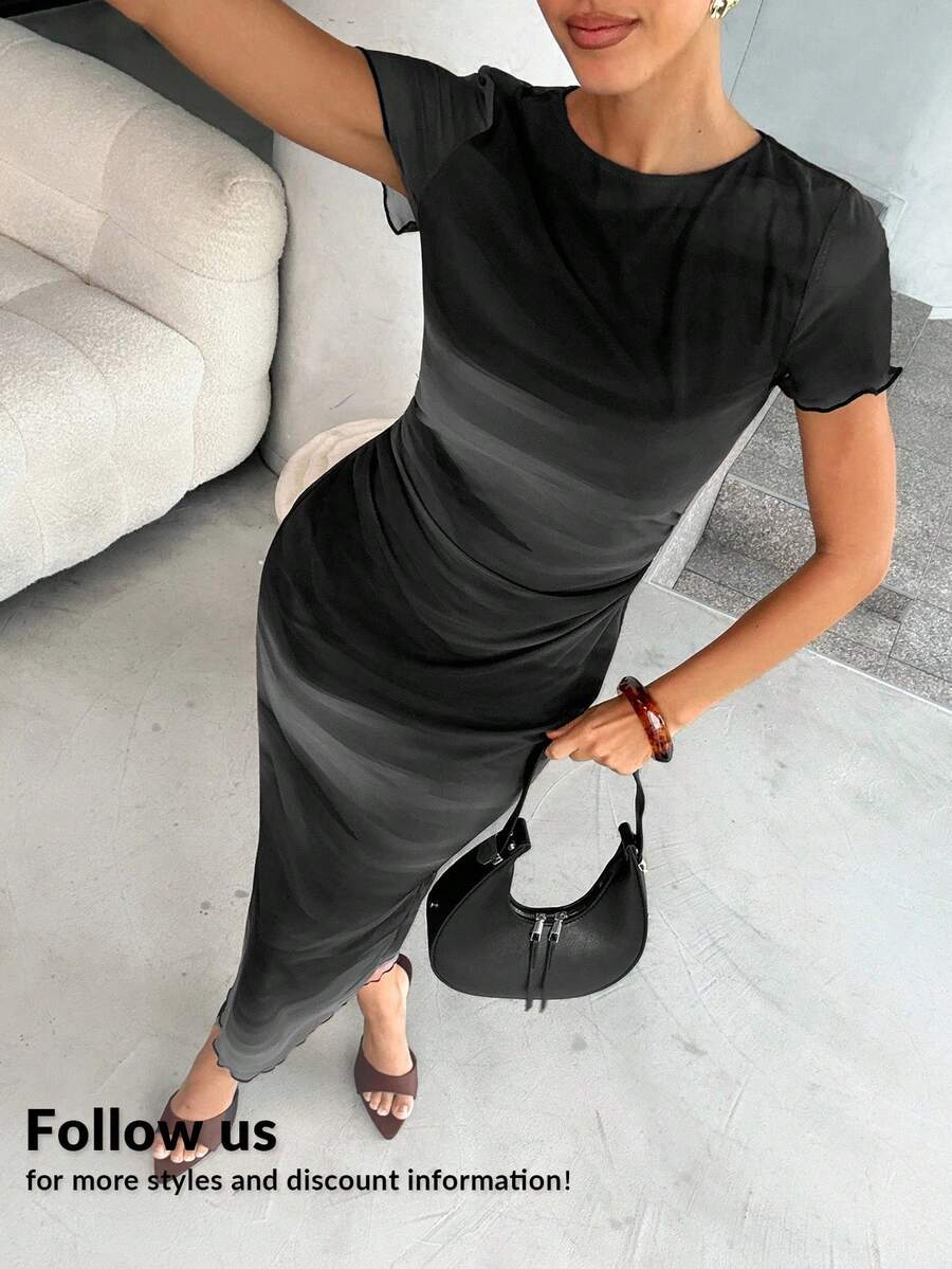 Lavishia Đầm ngắn tay in họa tiết thời trang dành cho nữ, thích hợp cho mùa xuân/hè. - màu đen - Xem 1