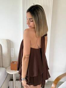 Mélanie ORL 女士优雅棕色挂脖系带迷你连衣裙 - 咖啡 - 查看 6