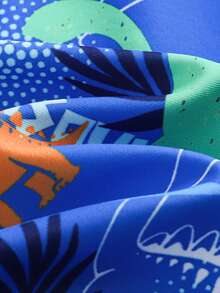 SHEIN 男童恐龙印花拉链连体泳衣，适合海滩度假 - 彩色 - 查看 7