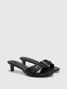 CUCCOO BIZCHIC Giày sandal quai ngang mũi vuông đính đá cho nữ, thích hợp làm quà Giáng sinh - màu đen - Xem 3