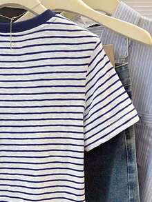 Resyla 女士条纹印花休闲圆领短袖T恤，夏季 - 彩色 - 查看 3