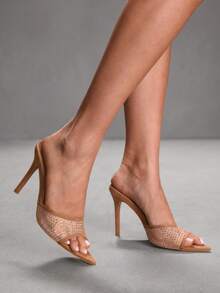 CUCCOO SZL Sandales à talons hauts en maille ornées de strass couleur champagne - Camel - Voir 7