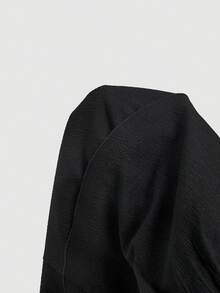 SHEIN MOD 女士时尚花卉刺绣收腰双层迷你连衣裙 - 黑色 - 查看 8