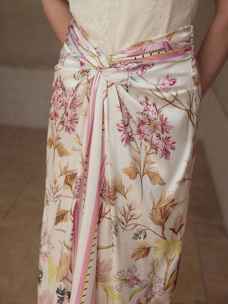 WOMEN'S CASUAL/DATE FLORAL PRINT TWIST WAIST SKIRT, SPRING/SUMMER