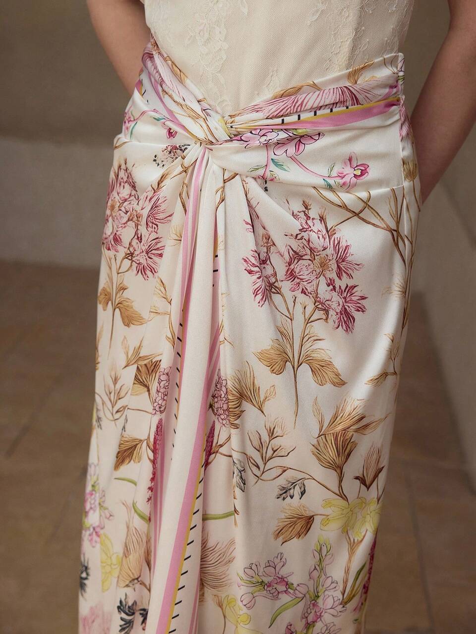 MOTF FALDA CASUAL/PARA CITAS CON ESTAMPADO FLORAL Y CINTURA RETORCIDA PARA MUJER, PRIMAVERA/VERANO