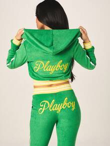 Missguided x Playboy 女士绿色拉链连帽衫，饰有黄色撞色细节和数字 53 印花 - 彩色 - 查看 2