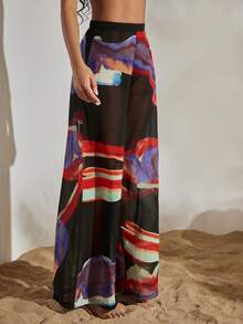 Opulessa Women's Tie-Dye Chiffon Wide Leg Loose Casual Pants Suitable For Beach Vacation, Casual, Holiday ,Going Out, Party, Beach - Purple - View 5