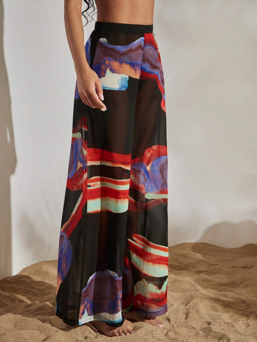 Opulessa 女士扎染雪纺阔腿宽松休闲裤 - 紫色 - 查看 1