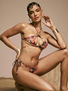 Hauture Women's Tropical Print String Bikini Top - Multicolor - View 3