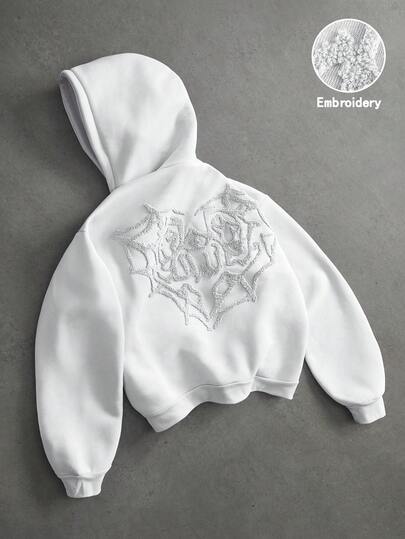 PAVTROS 男士街头风流行蜘蛛网和爱心3D刺绣“LOVE”3D刺绣连帽衫，适合户外音乐节、日常出行、朋友聚会、送给男友/老公的礼物、周年纪念礼物、Y2K风格