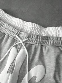 PAVTROS 男士休闲运动字母印花抽绳腰带运动裤 - 灰色 - 查看 4