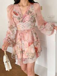 DAZY Women's V-Neck Pink Solid Print Short Dress - Pink - View 2