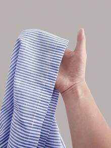 SHEIN EZwear 女士休闲条纹高腰宽松阔腿裤，条纹裤，抽绳裤，阔腿夏季裤，格纹裤，泳衣罩衫裤，女士夏季穿搭，女士春季穿搭，情人节，圣帕特里克节，复活节，女士海滩度假穿搭，外出穿搭，蓝色条纹裤 - 寶藍色 - 查看 6