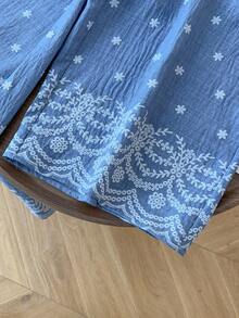 GlowEve CURVE 大码女式夏季刺绣印花休闲度假裤，刺绣印花宽松长裤 - 藍色 - 查看 5