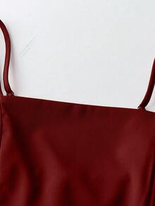SHEIN Raffinéa Women's Elegant Casual Solid Color Spaghetti Strap Dress, Summer Maroon Dress Burgundy Dress Classy Women Outfits - Burgundy - View 5
