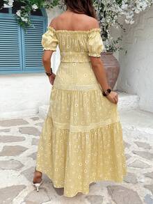 SHEIN Maternity Printed Off-Shoulder Top And Skirt 2 Pieces Set - Yellow - View 2