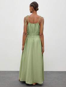 Maija Women's Sage Green Summer Casual Spaghetti Strap Dress,Vacation Holiday Beach Outfits,Elegant Solid Color Graduation Party Outfits,Spring Dresses - Green - View 3
