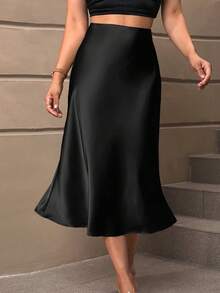 SHEIN Teen Girls BAE High Waist Solid Midi Skirt - Black - View 5