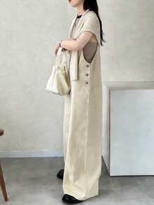 FRIFUL 女士纯黄色100%纯棉直筒宽松休闲连体裤家居服套装 - 黃色 - 查看 9