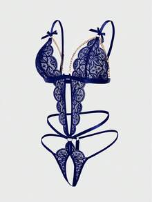 Seduluxe 1件女士性感蕾丝连体衣 - 寶藍色 - 查看 6
