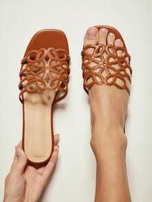 SHUZIA Sandal đế bằng nữ thanh lịch với họa tiết hoa khoét hở. - Màu Tím - Xem 2