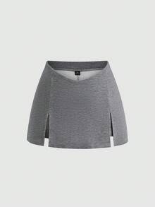Sweetra Pantalones cortos casuales con cintura en V, talla grande, primavera/verano - Gris - Ver 1