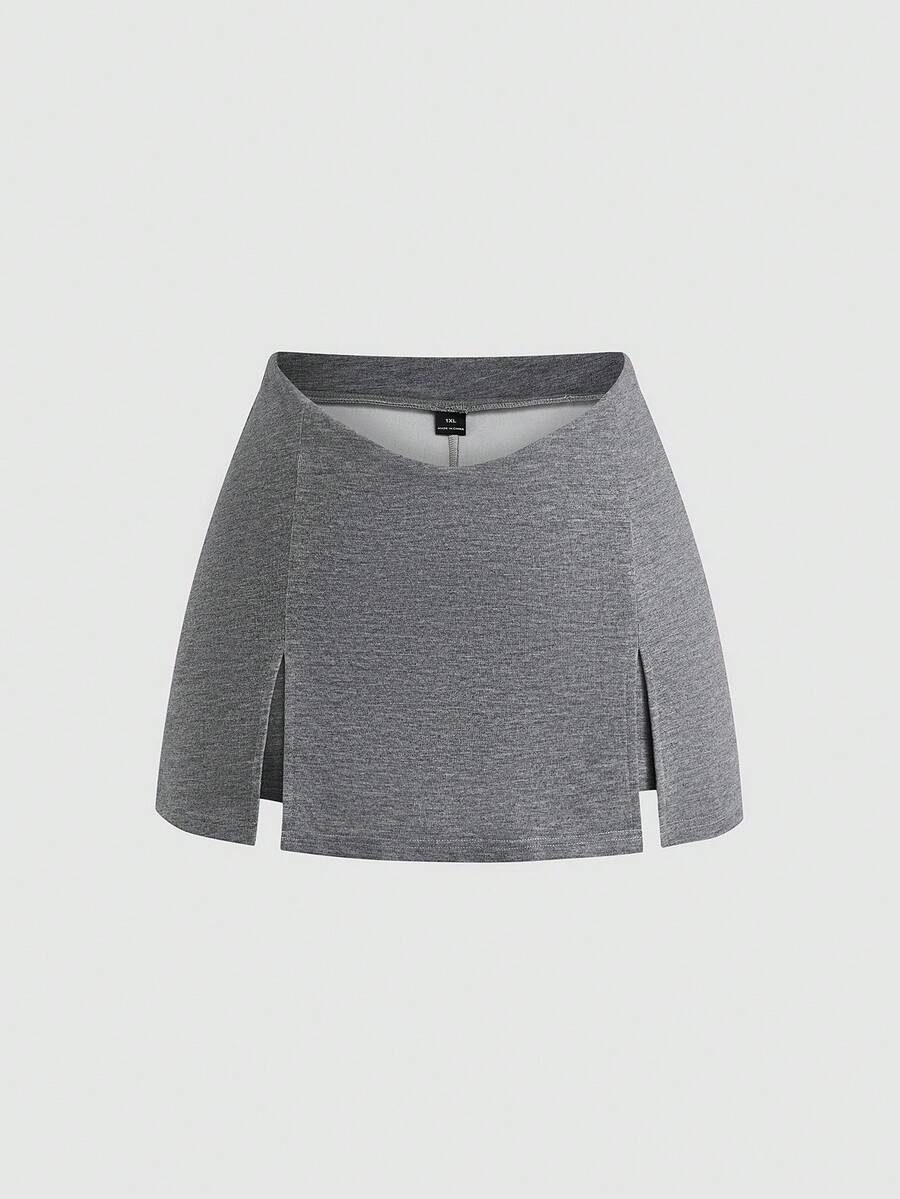 Sweetra Pantalones cortos casuales con cintura en V, talla grande, primavera/verano - Gris - Ver 1
