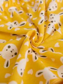 SHEIN Women PLUS SIZE Cotton 2 Pcs Fake Drawstring Detail Cute Rabbit Patterned Shorts Sleep Bottoms Shorts Homewear Set - Multicolor - View 7