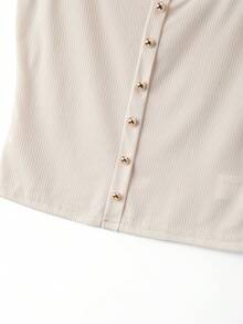 Franclia Áo camisole nữ màu trơn, thiết kế cài nút, chất liệu gân, kiểu dáng thường ngày. - Màu be - Xem 5