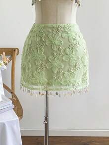 Soleia 性感迷你裙，女士刺绣雪纺紧身裙，鼠尾草绿迷你裙，紧身裙，春夏亮绿色蕾丝裙，夏季仙女风钩针裙，适合春夏派对、嘉年华、婚礼、外出、度假等场合，优雅休闲。 - 綠色 - 查看 5