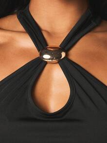 MISSGUIDED Conjunto de fiesta para mujer con top corto sin mangas con escote halter y abertura en la espalda - Negro - Ver 2