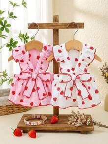 PETSIN 狗狗服装、猫咪服装、动物裙装、宠物春夏新品系列、幼犬连衣裙、公主风百搭连衣裙、条纹印花、小型动物服装、清凉防晒霜 - 彩色 - 查看 1