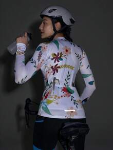 Exploreva Women's Long Sleeve Ditsy Floral Cycling Jersey - White - View 2
