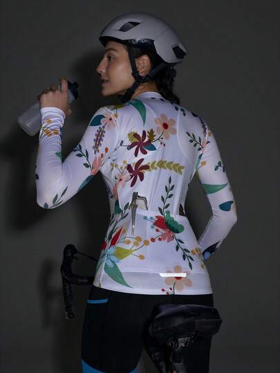Exploreva Women's Long Sleeve Ditsy Floral Cycling Jersey