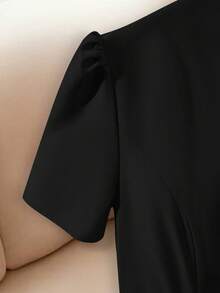 SHEIN Franclia Đầm midi nữ thanh lịch cài nút thắt eo, thích hợp cho mùa hè. - màu đen - Xem 4