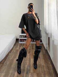 Muchica Women's Summer Casual Washed Lace Patchwork Mini Dress,Summer Dresses For Women - Black - View 5