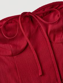 SHEIN MOD Women's Red Lace-Up Halter Tea Dress, Valentine's Day Dress, Date Dress, Afternoon Tea Dress, New Year's Dress, Wedding Dress. - Fiery Red - View 3