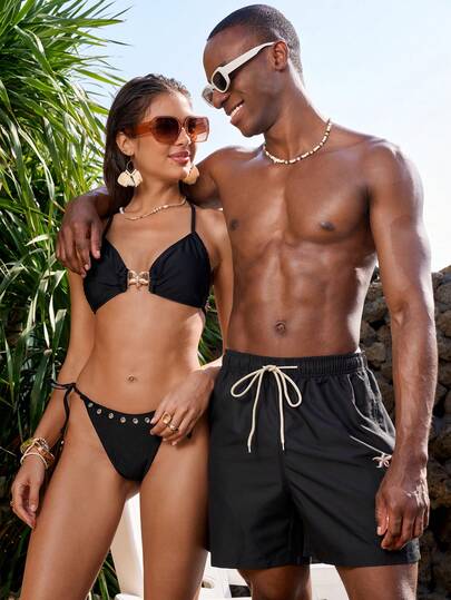  Manfinity VDAYZ Men's Beach Shorts Couples Matching Swimwear Drawstring Men's Starfish Print Drawstring Waist Pocket Beach Shorts Couple Matching Swimwear Black Bikini Couple Set His And Hers Swimwear Bathing Suit Couple Set Couples Beach Wear